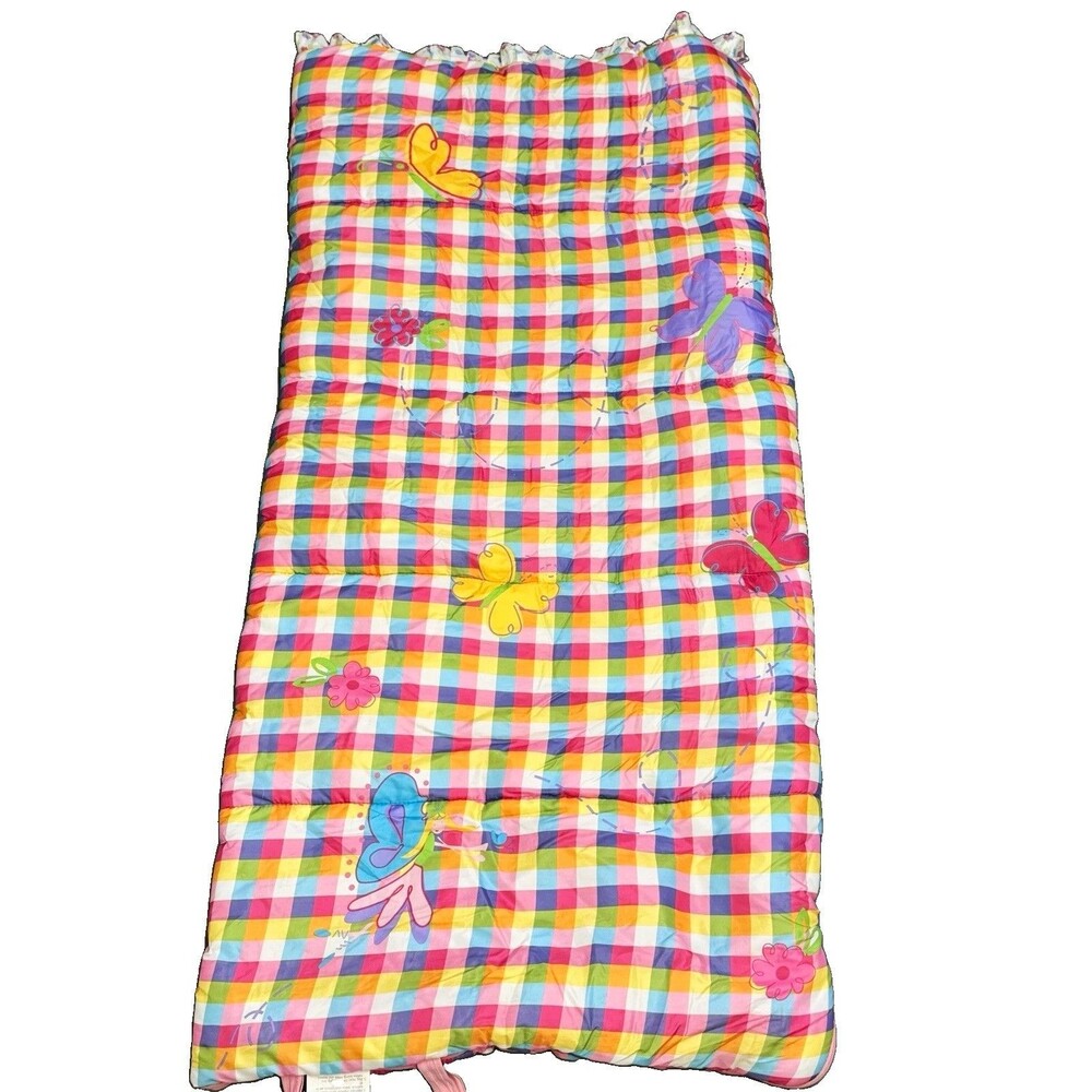 Kids Multicolor Plaid Rectangular Sleeping Bag Butterfly Floral Standard